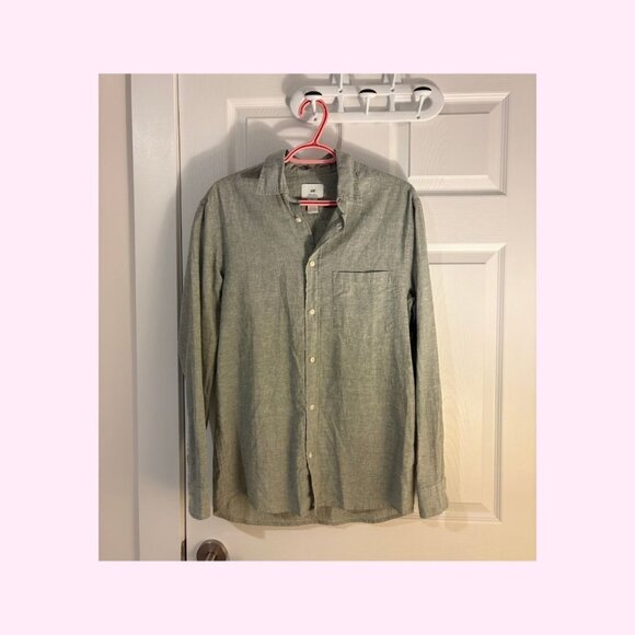 H&M Men's Linen Button Down Shirt, Soft Green, Size S - Picture 3 of 4